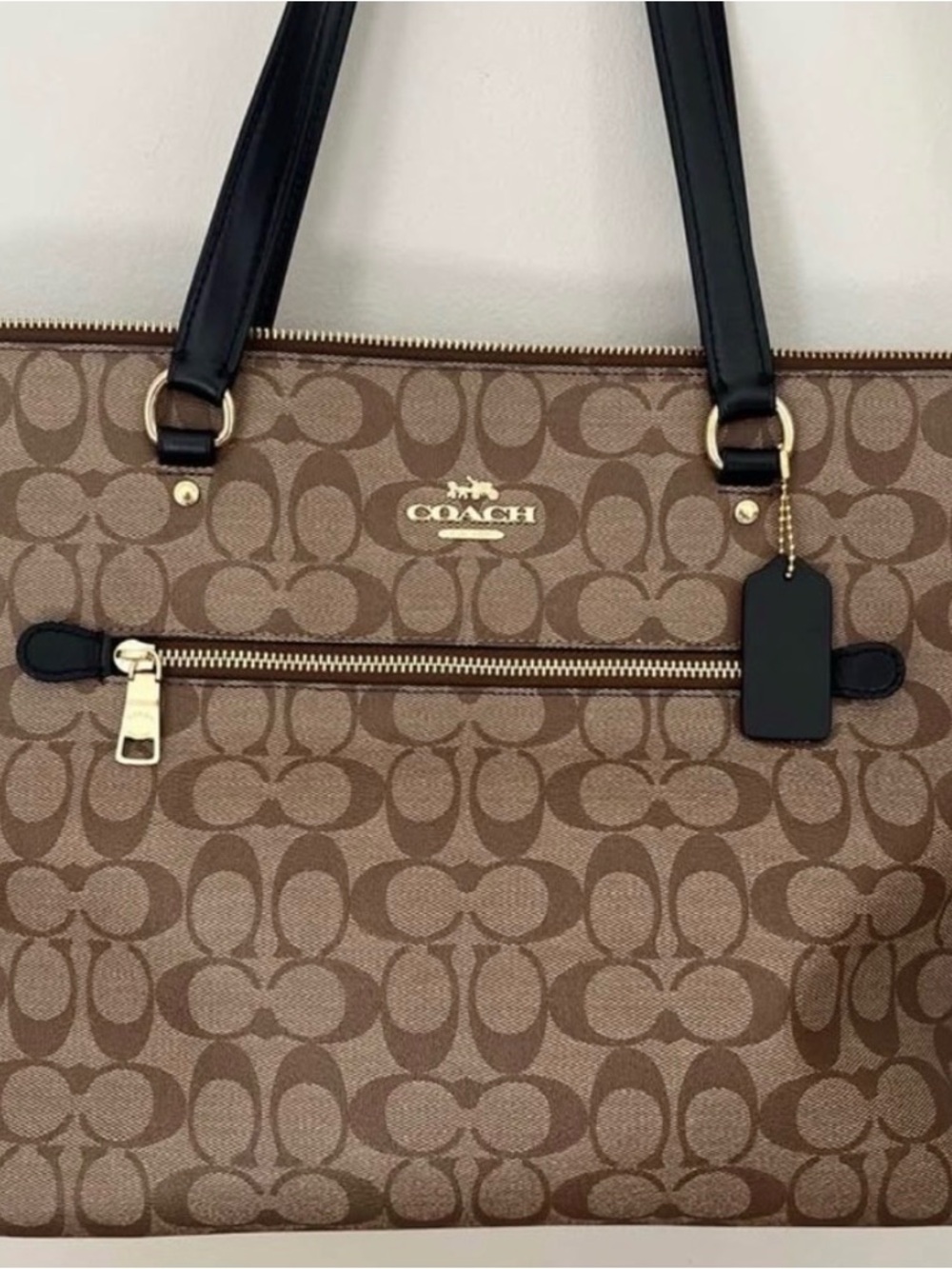 Coach Brown Signature Canvas Tote with Black Trim